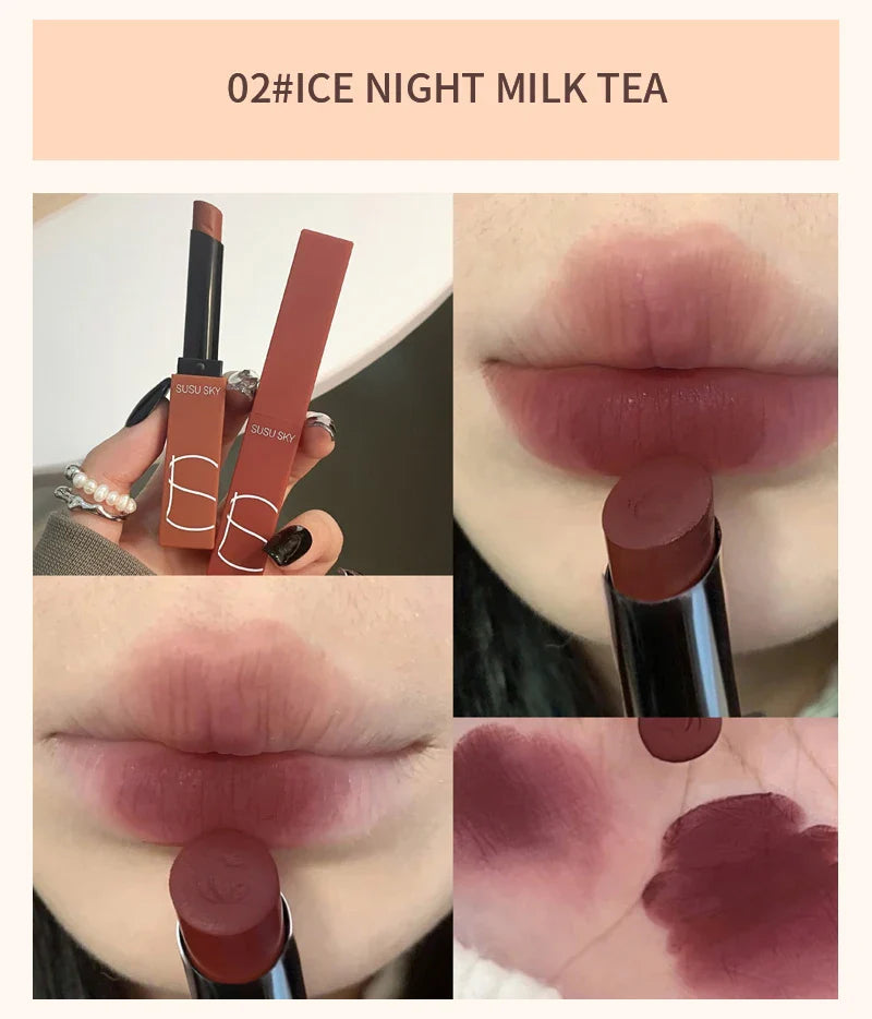 TX010Thin Tube Matte Lipstick, Waterproof and Sweatproof, Does Not Fade Or Remove Makeup, Can Be Used on Both Lips and Cheeks - Tasawoq