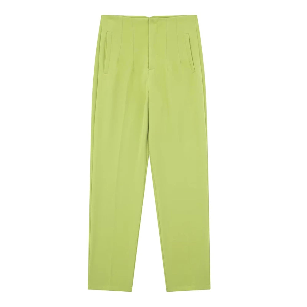 Willshela Women Fashion Straight Pants High Waist Front Zipper Trousers Vintage Full Length Female Chic Lady - Tasawoq