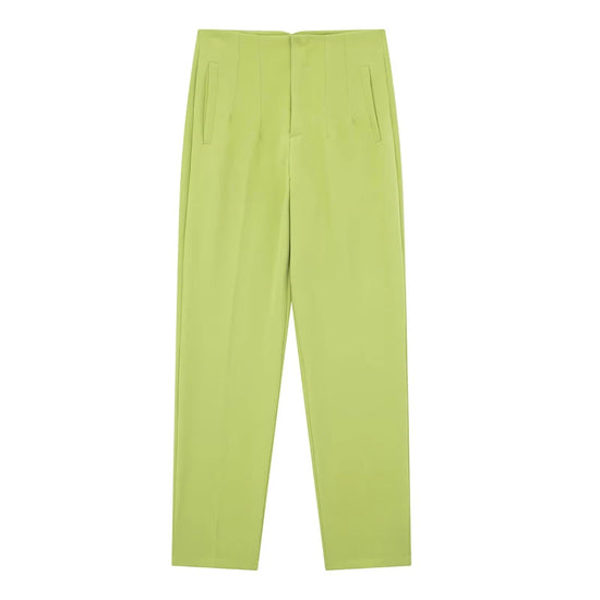Willshela Women Fashion Straight Pants High Waist Front Zipper Trousers Vintage Full Length Female Chic Lady - Tasawoq