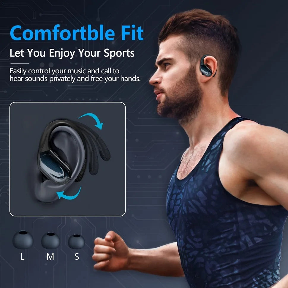 Bluetooth 5.3 Earphones True Wireless Headphones with Mic Button Control Noise Reduction Earhooks Waterproof Headset for Sports - Tasawoq