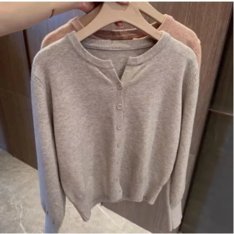 Fashion Women's Thin Fleece Knit Loose Short Cashmere Sweater Round Neck Warm Korean Casual Female Sweater Top Cloting - Tasawoq