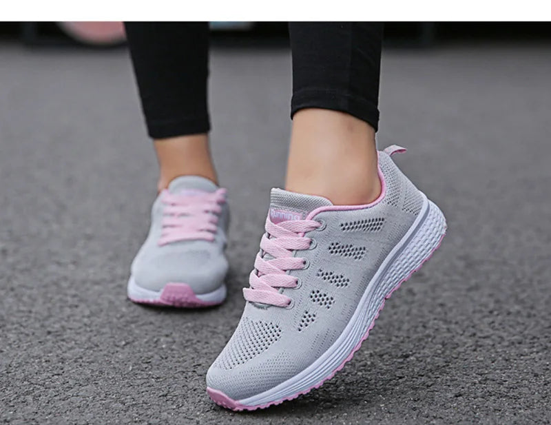 Women Casual Shoes Fashion Breathable Walking Mesh Flat Shoes Sneakers Women 2021 Gym Vulcanized Shoes White Female Footwear - Tasawoq