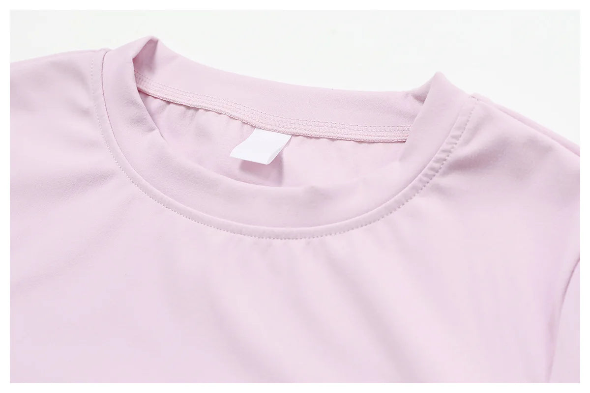 NCLAGEN Women Running Sports T Shirt Summer Short Sleeve Round Neck Breathable Stretchy GYM Yoga Slim Fitness Active Top Tee - Tasawoq