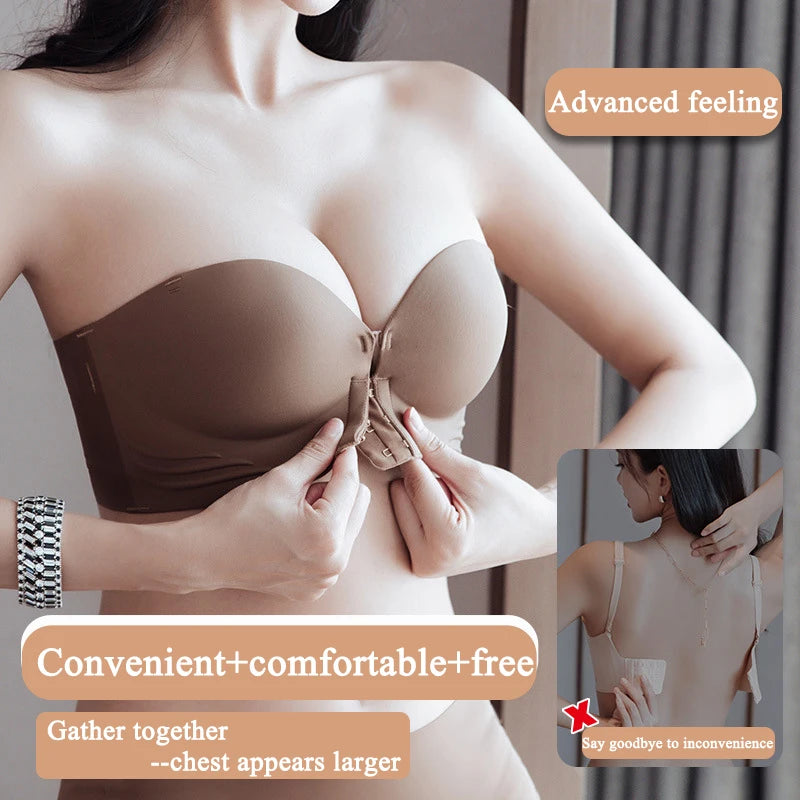 FINETOO Front Closure Sexy Push Up Bra Women Invisible Bras Underwear Lingerie For Female Brassiere Strapless Seamless Bralette - Tasawoq