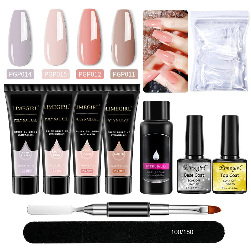 Nail Art Limegirl Kit Poly Nail Gel Extending Soaking Gel Kit Nail Art Acrylic Gel Varnish Kit For Novices Semi Permanent Gel So - Tasawoq