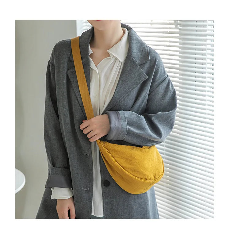 Solid Color Women's Portable Shoulder Bag Simple Female Nylon Cloth Padded Crossbody Bags Travel Purse Handbags Messenger Bag - Tasawoq
