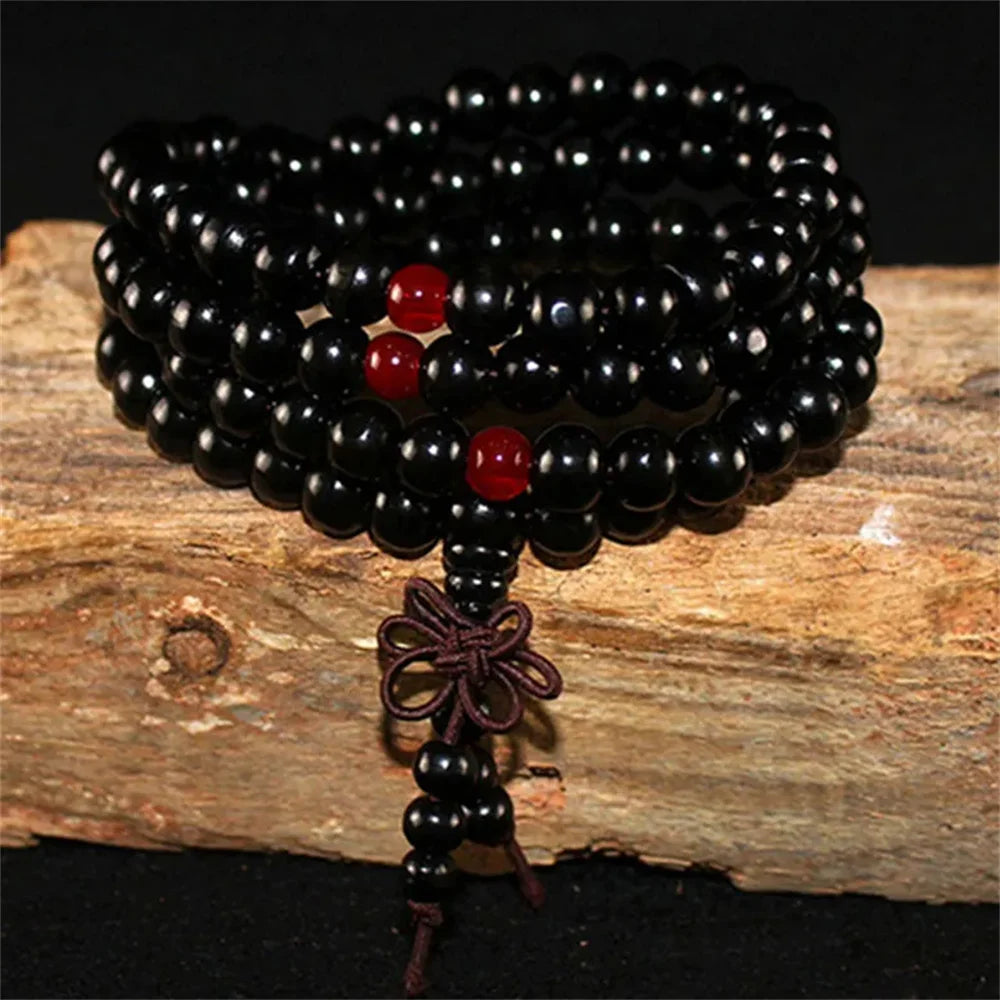 Natural Sandalwood Bracelet Men Buddhist Buddha Meditation Bead Bracelet For Women Prayer 108 Beads Rosary Hanging Decoration - Tasawoq