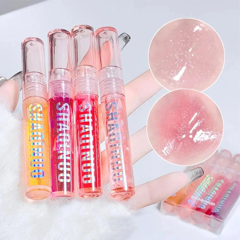 4 PCS Water-gloss Mirror Jelly Lip Gloss Moisturizes Lips Shimmers With Fine Pearls Brightens Lip Color - Tasawoq