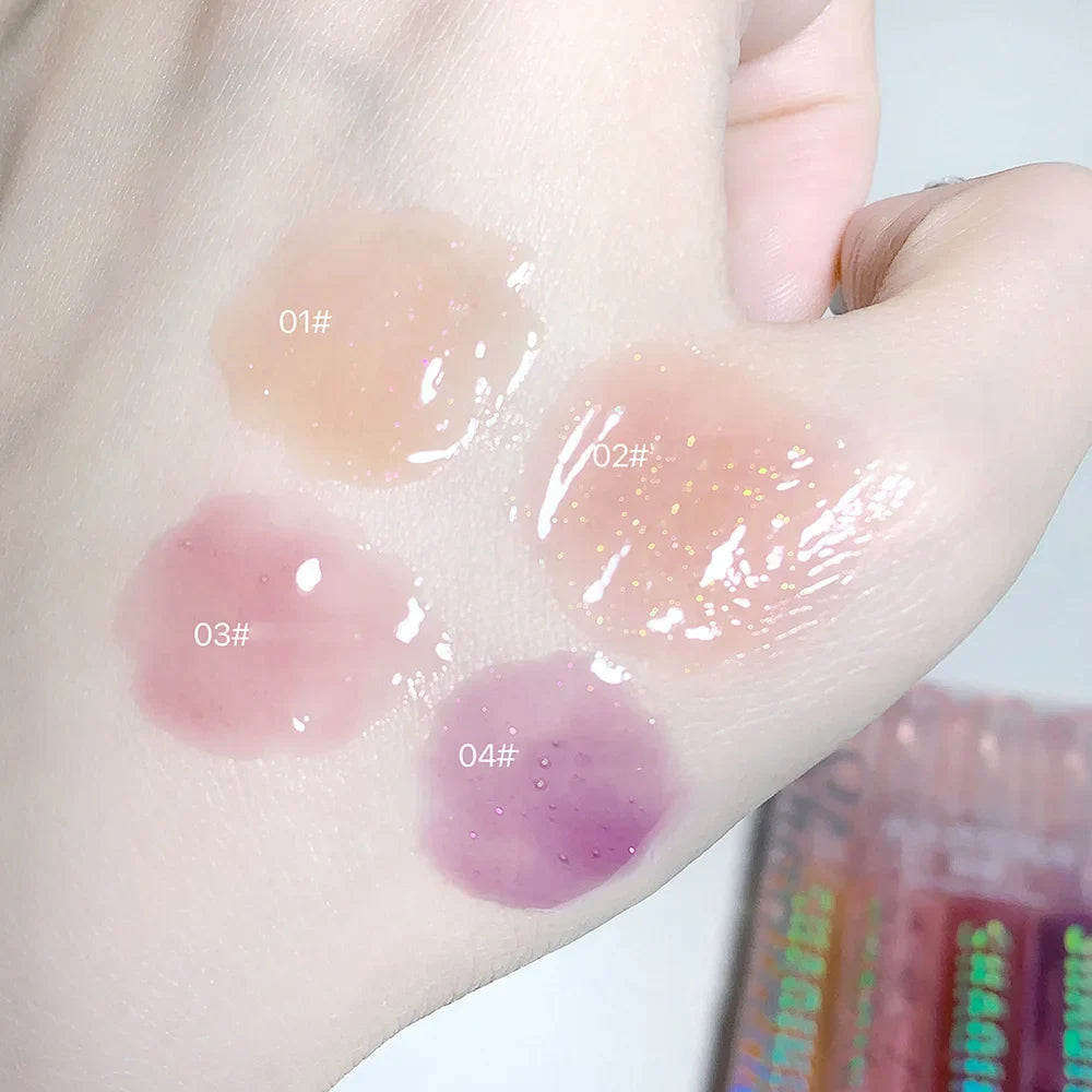 4 PCS Water-gloss Mirror Jelly Lip Gloss Moisturizes Lips Shimmers With Fine Pearls Brightens Lip Color - Tasawoq