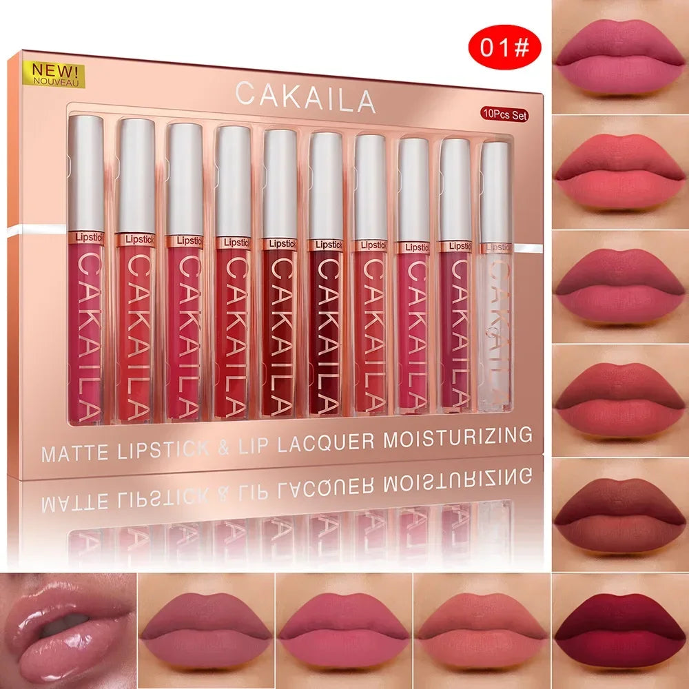 10/6 PCS Lipstick Set Matte Nude Liquid Lip Stain Makeup for women Non stick Cup Lip Gloss Waterproof Long lasting Cosmetics - Tasawoq