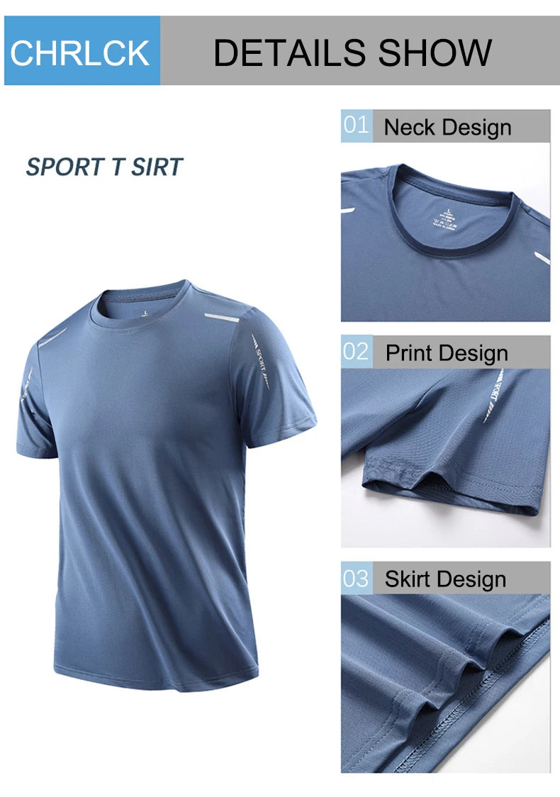 CHRLCK Men's Running Quick Drying T-shirts Breathable Hiking Fishing Tees Soft Elasticity Outdoor Sports Short Shirt Summer - Tasawoq