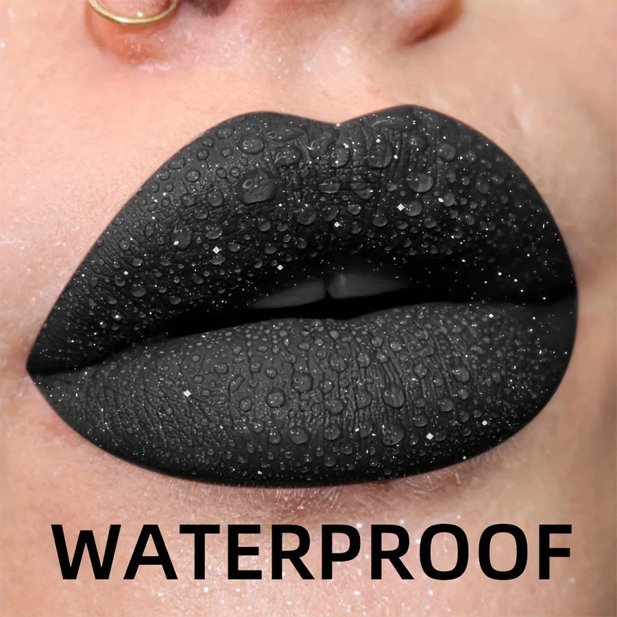 Waterproof Glitter Lipstick Sexy Black Lip Gloss Shiny Lip Tint Cosmetics Halloween Lips Makeup - Tasawoq