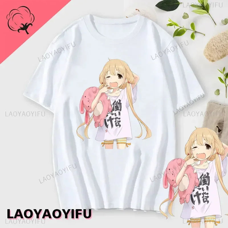 If You Work You Lose - Anzu Futaba Version T-Shirt 2024 New Kawaii Anime Cotton T-shirt Tees for Men Funny cartoon Otaku Tshirt - Tasawoq
