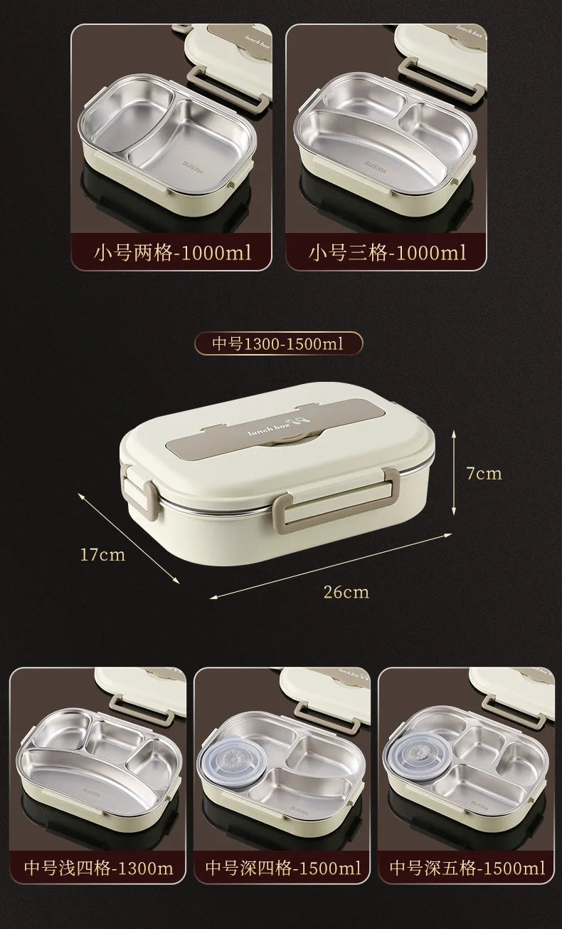 304 Stainless Steel Insulated Lunch Box Office Workers Sealed Portable Lunch Box with Bag Students Kids Commercial Bento Box Set