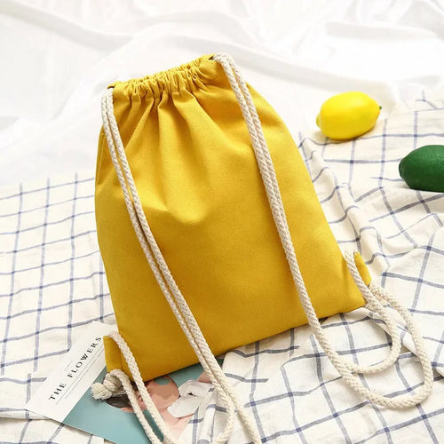 1 Pc Canvas School Bag Double Shoulder Drawstring Backpack Drawstring Pocket Portable Casual Backpack Women Men Travel Backpack - Tasawoq