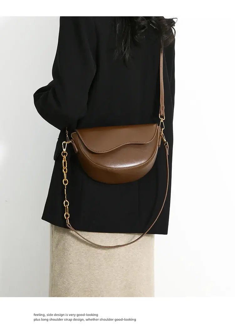 Small Leather Saddle Armpit Bags for Women Summer Chain Shoulder Crossbody Bag Ladies Vintage Underarm Handbags Woman bolsa - Tasawoq