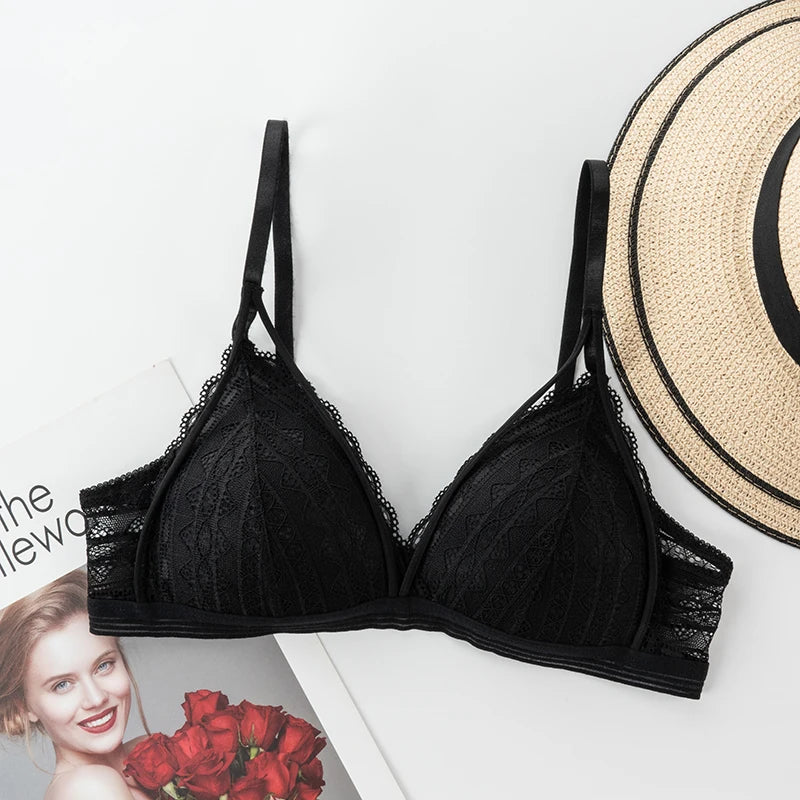 Floral Lace Bras for Women Sexy Lingerie Beauty Back Deep V Bralette Wire Free Thin Underwear Push Up Bra Female Brassiere - Tasawoq