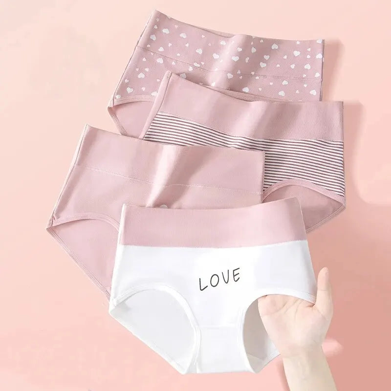 4Pcs Women's Panties High Waist Underwear Fashion Print Girls Briefs Breathable Cotton Panty Plus Size M-5XL Female Lingerie - Tasawoq