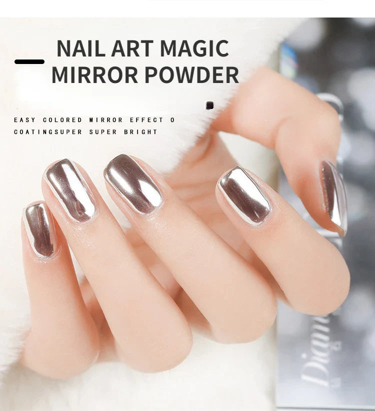 Nail Art Mirror Glitter Powder Rose Gold Silver Metallic Effect Nail Glitters For Nails UV Gel Polish Nails Chrome Pigment Decor - Tasawoq