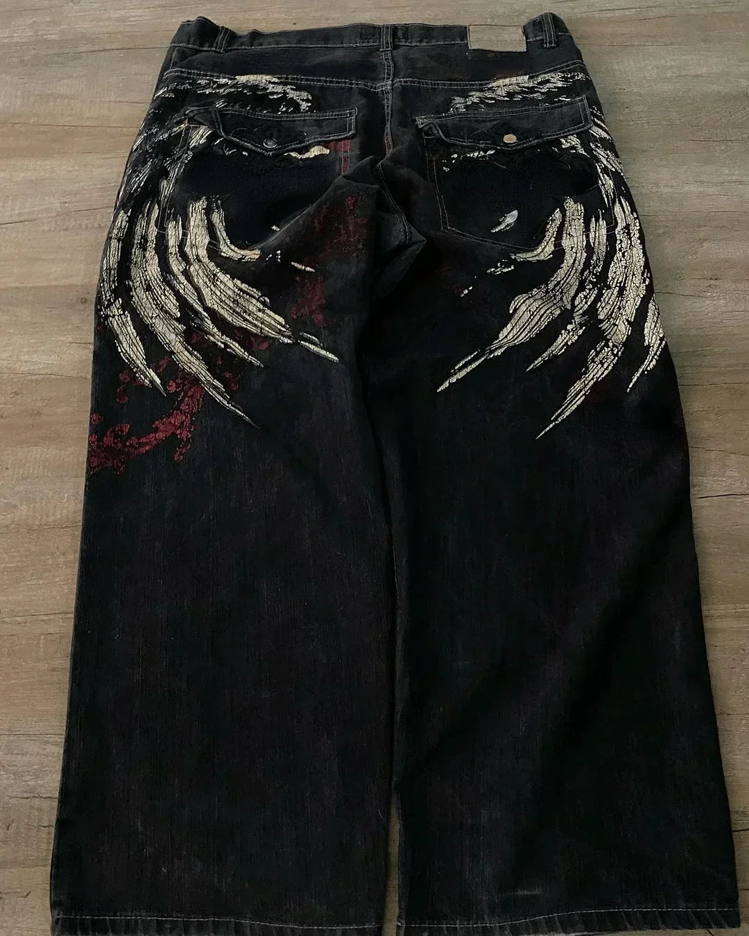 2024 New American Trend Retro Hip-hop Embroidery Pattern Baggy Jeans For Men And Women Y2K Harajuku Gothic Wide Pants Streetwear - Tasawoq