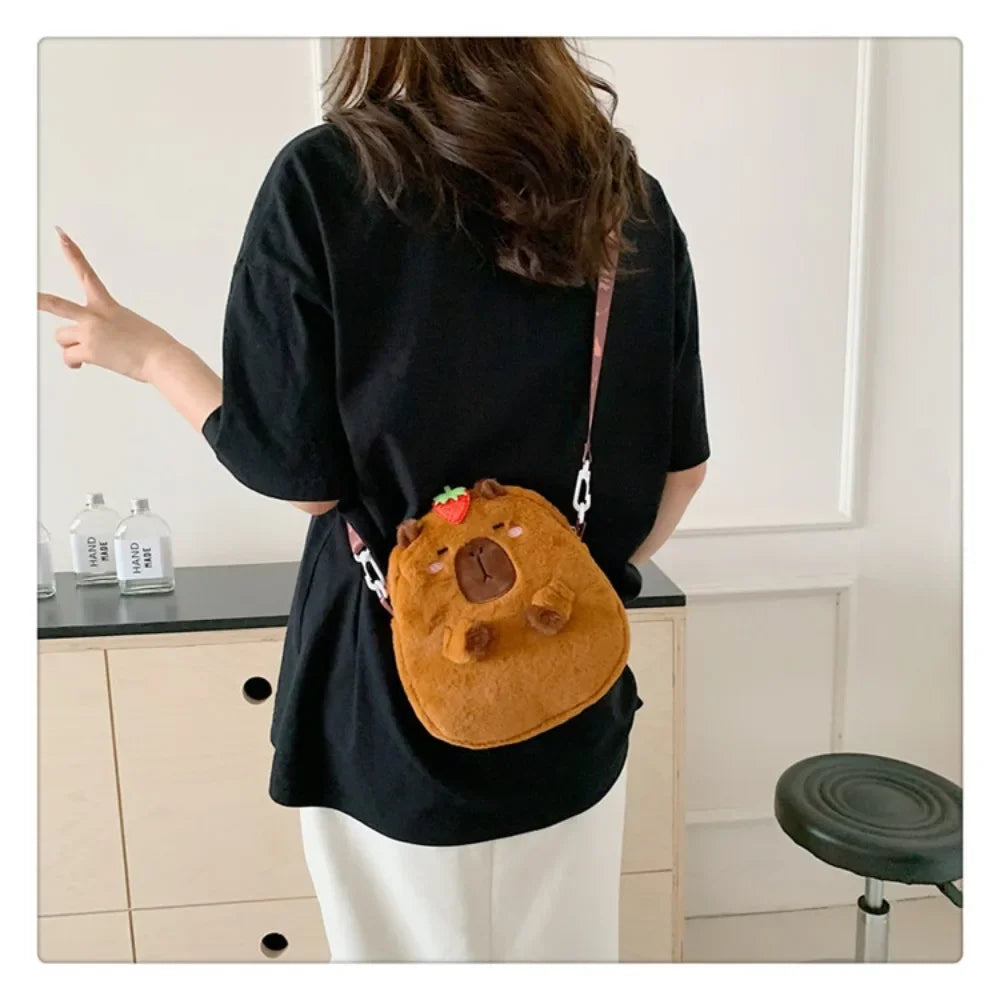 Large Capacity Capybara Plush Shoulder Bag Cartoon Capybara Handbag Unisex Capybara Handbag - Tasawoq