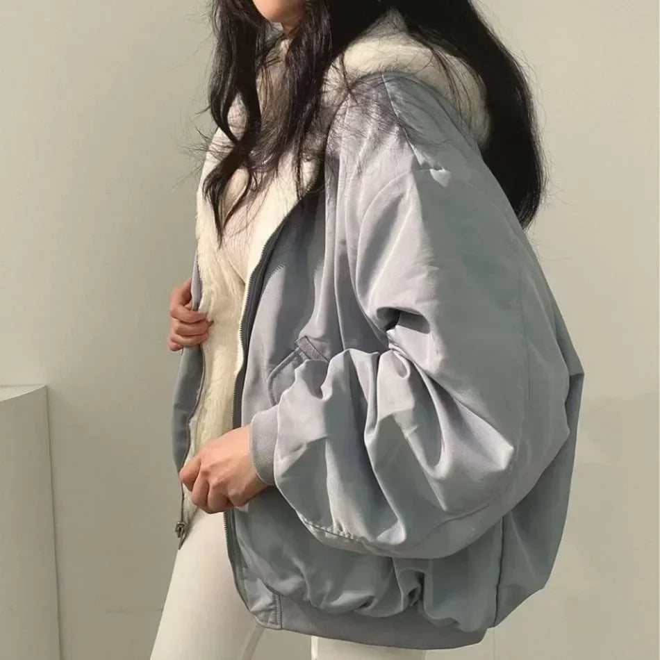 New Jackets for Women Thick Warm Parkas Oversized Double Sided Hooded Coat Korean Fashion Casual Loose Zip Up Jackets Coat Women - Tasawoq