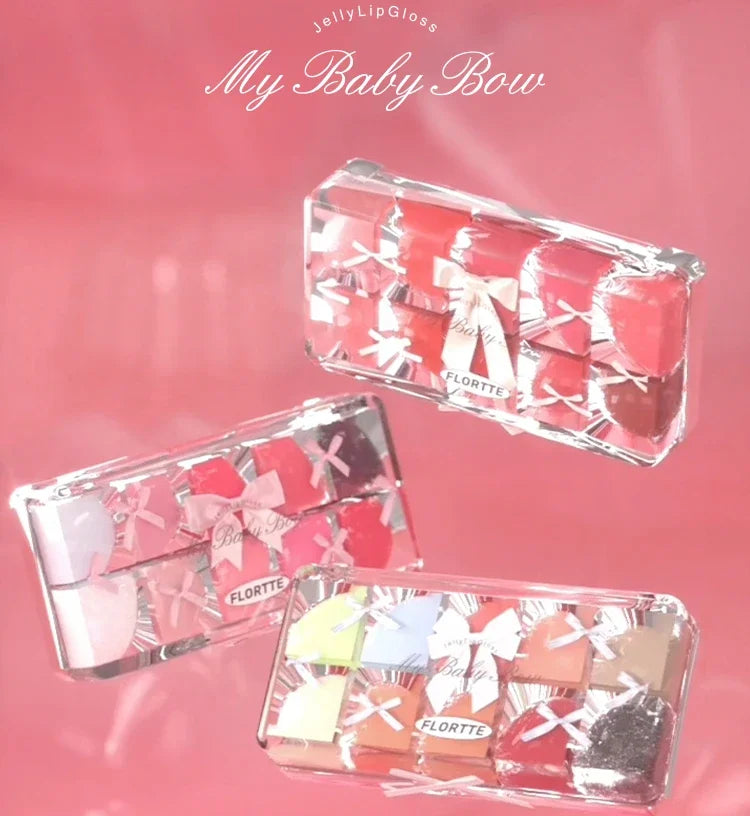 FLORTTE & My Baby Bow 10-color jell ylip gloss palette lipstick lip glaze - Tasawoq