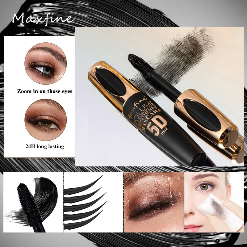 5D Silk Mascara with Big Eyes, Strong and Lasting Black Content and Length, Waterproof and Non-caking, and Prolonged Mascara. - Tasawoq