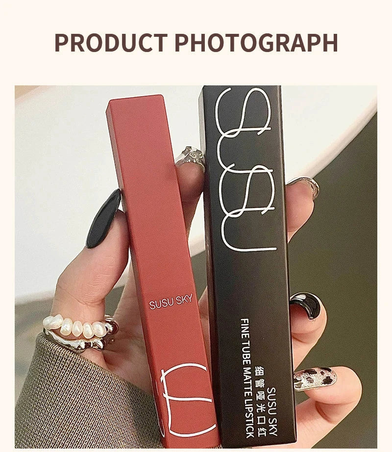TX010Thin Tube Matte Lipstick, Waterproof and Sweatproof, Does Not Fade Or Remove Makeup, Can Be Used on Both Lips and Cheeks - Tasawoq