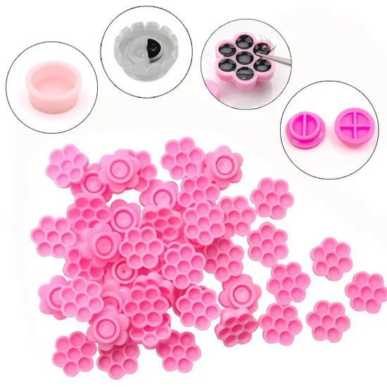 100Pcs False Eyelashes Blooming Cups Planting Grafting Rapid Bloom Sun Flower Glue Cup Fan Eyelash Extension Makeup Tools - Tasawoq
