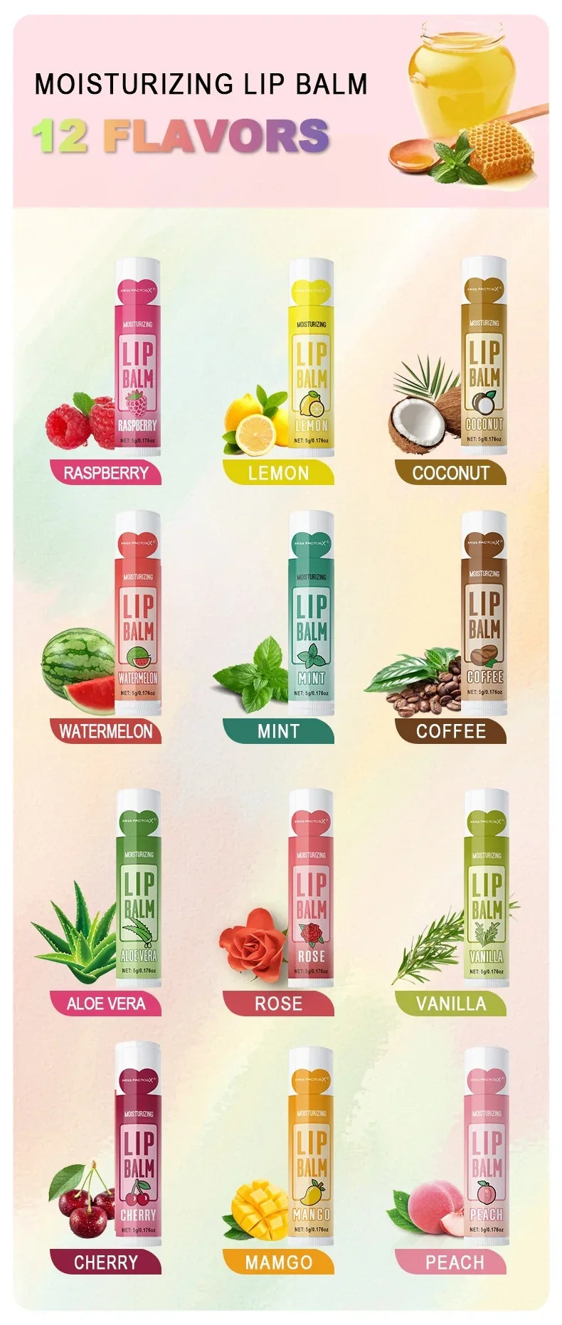 12 PCS/gift lip balm set 5g Deep Moisturizing and long-lasting moisturizing exfoliating to create hydrated lips - Tasawoq