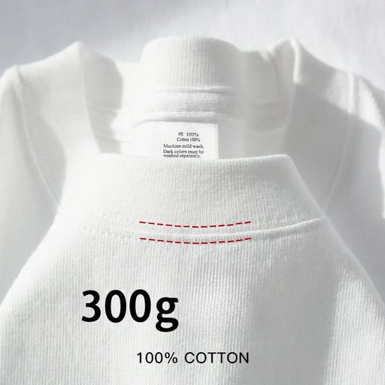 Beige 300g Heavyweight Cotton Short Sleeved T-shirt Summer Round Neck Loose and Base Shirt for Men Women Basic Tee - Tasawoq