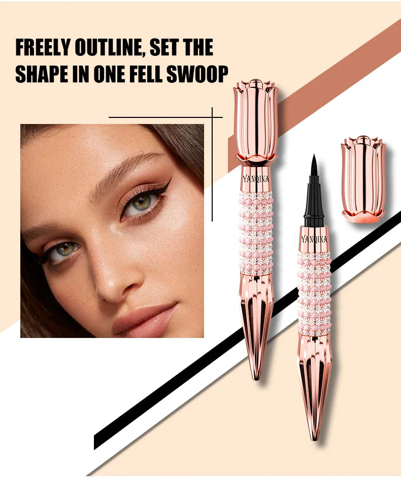 YANQINA Precision Liquid Eyeliner Pen - Long-lasting, Waterproof, Transfer-proof, Quick-Dry Black Eyeliner with Sparkling Design - Tasawoq