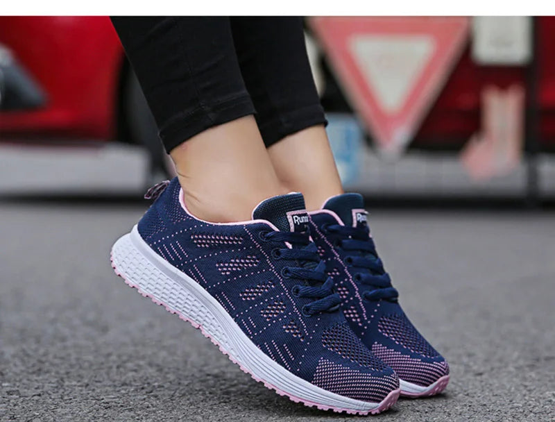 Women Casual Shoes Fashion Breathable Walking Mesh Flat Shoes Sneakers Women 2021 Gym Vulcanized Shoes White Female Footwear - Tasawoq