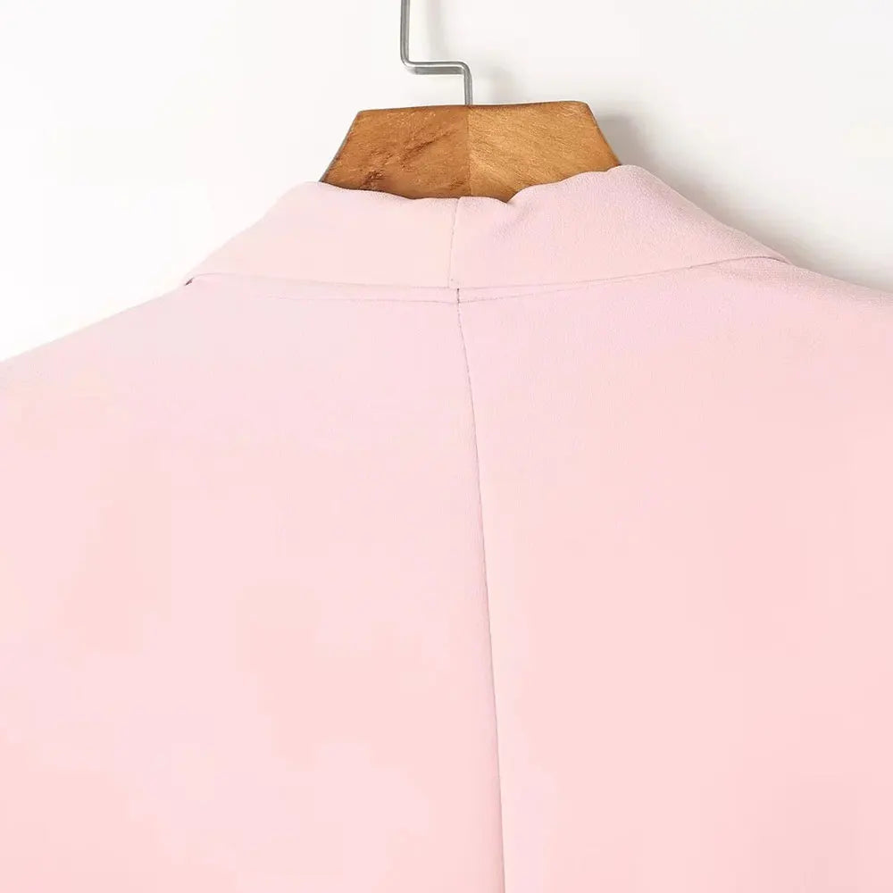 TRZA Women Fashion Office Wear Open Blazer Coat Vintage Long Pleated Sleeves Flap Pockets Female Outerwear Chic Tops - Tasawoq