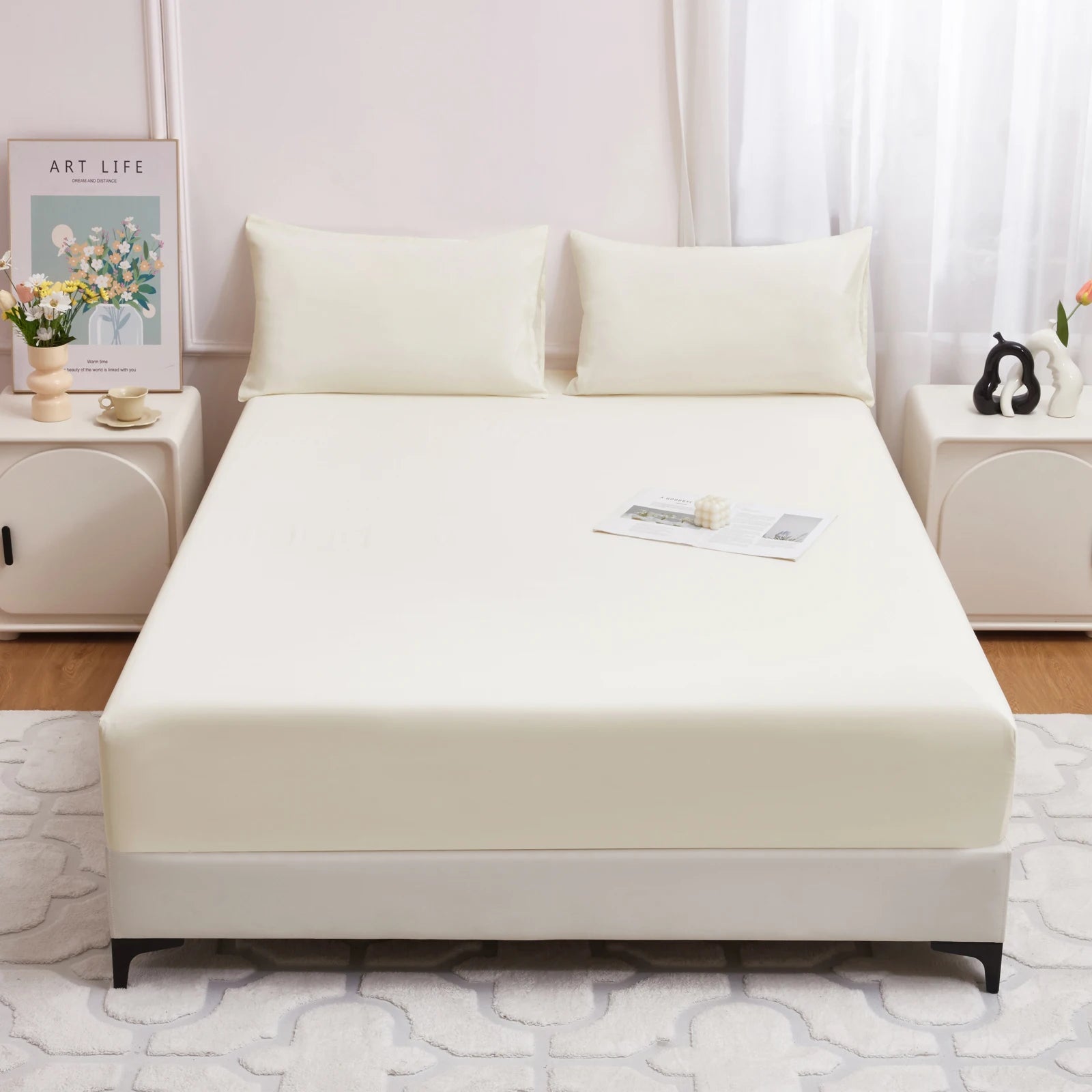 Safe Waterproof Mattress Protector, Soft Comfortable Breathable Solid Color Bedding Mattress Cover Fitted, Machine Washable - Tasawoq