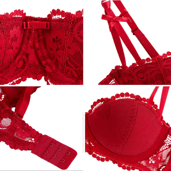 1/2 Half Cup Bras For Women Plus Size Lingerie Red Thin Underwear Cotton Sexy Push Up Balconette Bra Top Black White A B C D Cup - Tasawoq