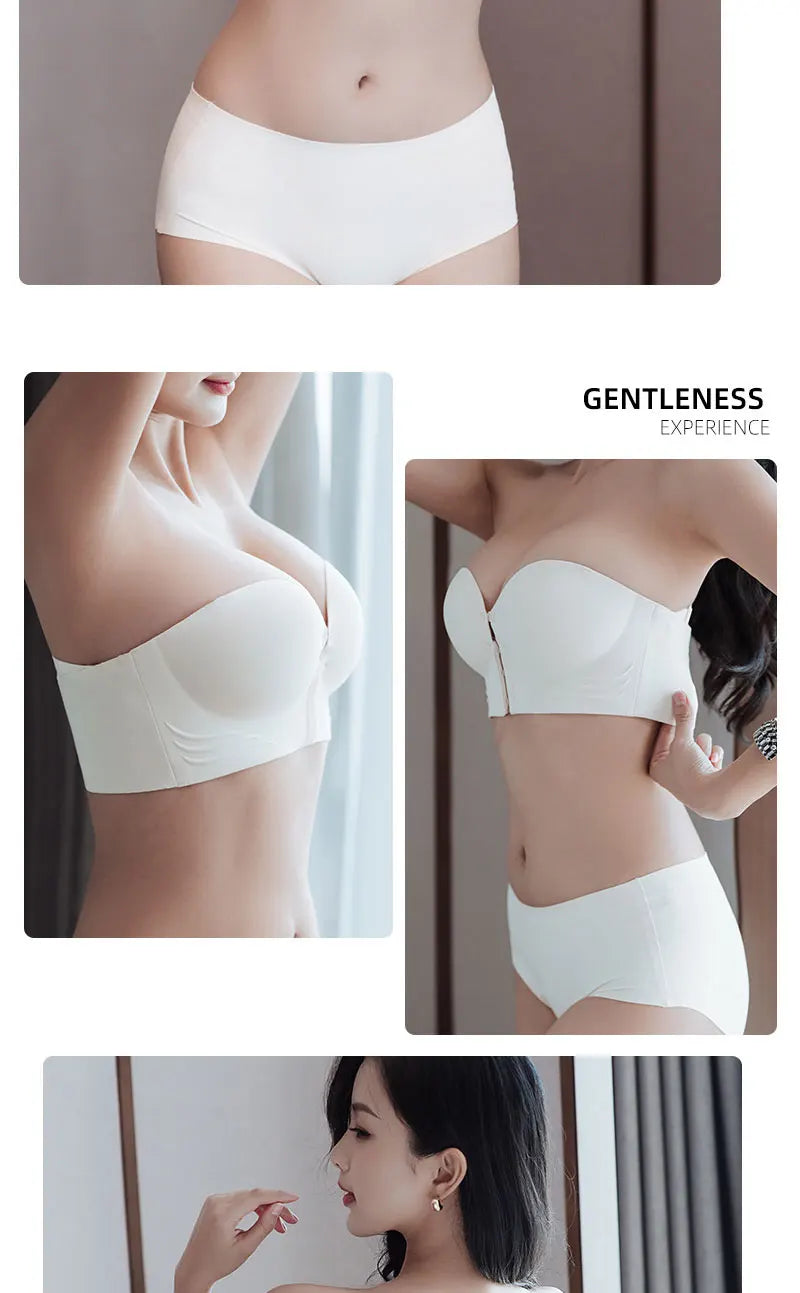 FINETOO Front Closure Sexy Push Up Bra Women Invisible Bras Underwear Lingerie For Female Brassiere Strapless Seamless Bralette - Tasawoq
