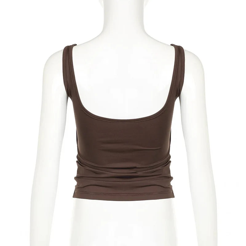 New Women Tank Tops Summer Solid Sexy Backless Streetwear Casual Slim Sleeveless Camisole Fashion Folds Tank Tops Lady Clothing - Tasawoq