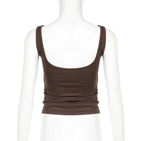 New Women Tank Tops Summer Solid Sexy Backless Streetwear Casual Slim Sleeveless Camisole Fashion Folds Tank Tops Lady Clothing - Tasawoq
