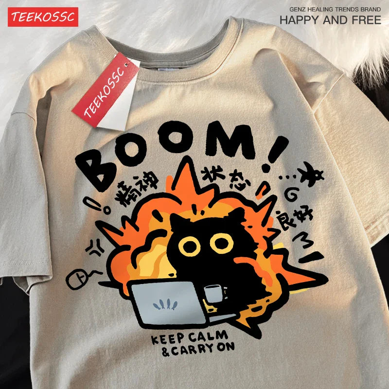Good Mental State Pure Cotton Short Sleeved t-shirt For Men Women 2024 Summer New Tee Clothes Loose Casual Cartoon Oversized Top - Tasawoq