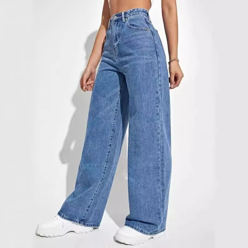 2024 new women's wear European and American loose Denim wide leg pants slimming high waist all-match jeans for women - Tasawoq