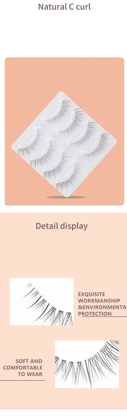 4pairs Natural False Eyelashes Thin Band Hand Made Short Lighter Eyelash Cosplay Korean Fashion Wispy Extension Makeup Tools - Tasawoq