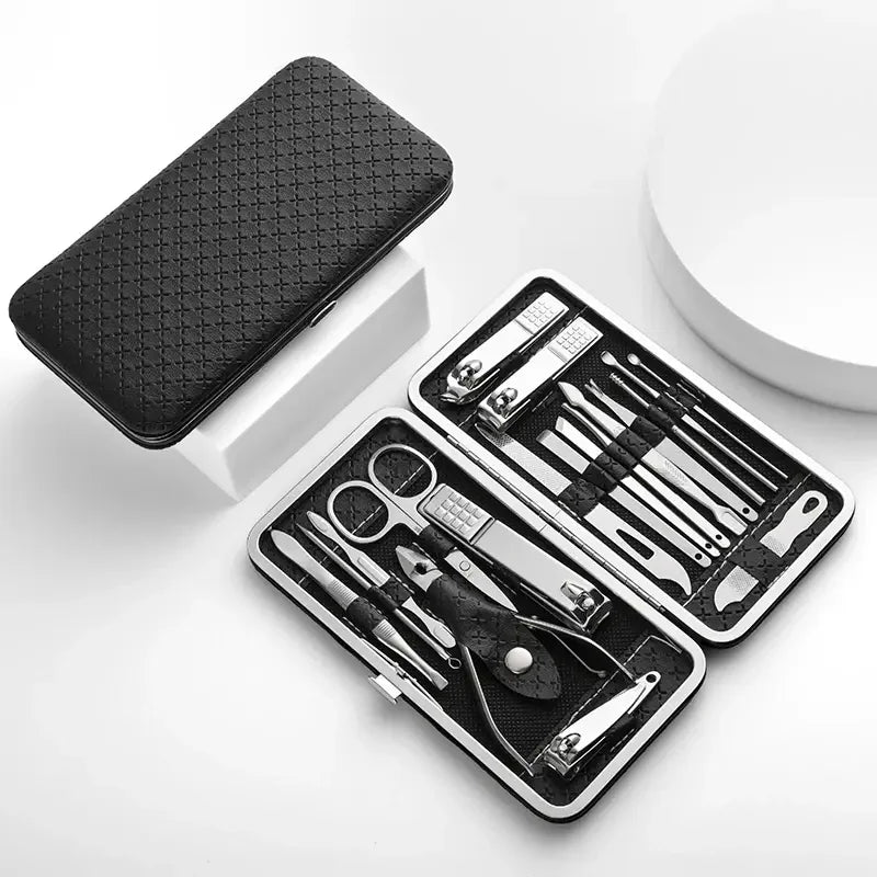 Nail art 19 piece set of beauty tools, home manicure, foot trimming, eagle beak pliers, care kit, nail knife, nail clipper set - Tasawoq