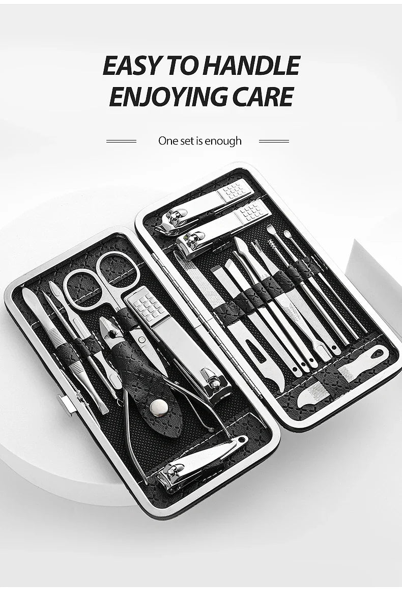 Nail art 19 piece set of beauty tools, home manicure, foot trimming, eagle beak pliers, care kit, nail knife, nail clipper set - Tasawoq
