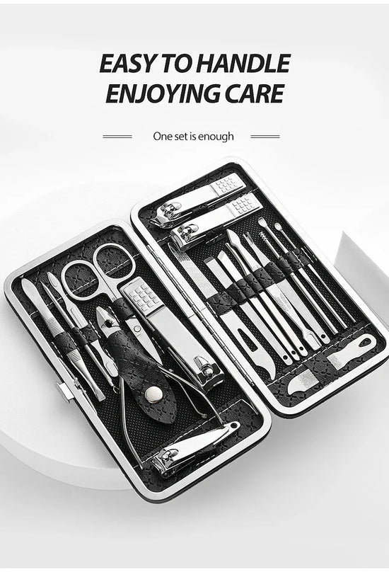 Nail art 19 piece set of beauty tools, home manicure, foot trimming, eagle beak pliers, care kit, nail knife, nail clipper set - Tasawoq