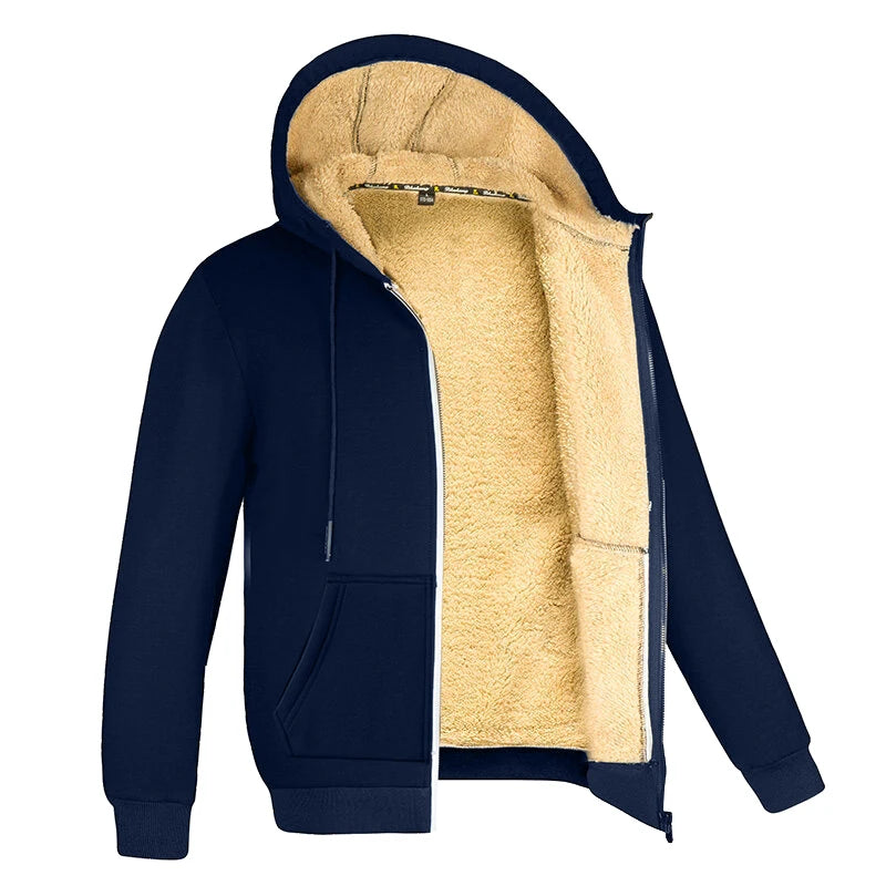 Winter Lambswool Coats Thicken Warm Jackets Long Sleeve Zipper Hoodies Casual Sports Fleece Black Coat Hooded Men Women Jacket - Tasawoq