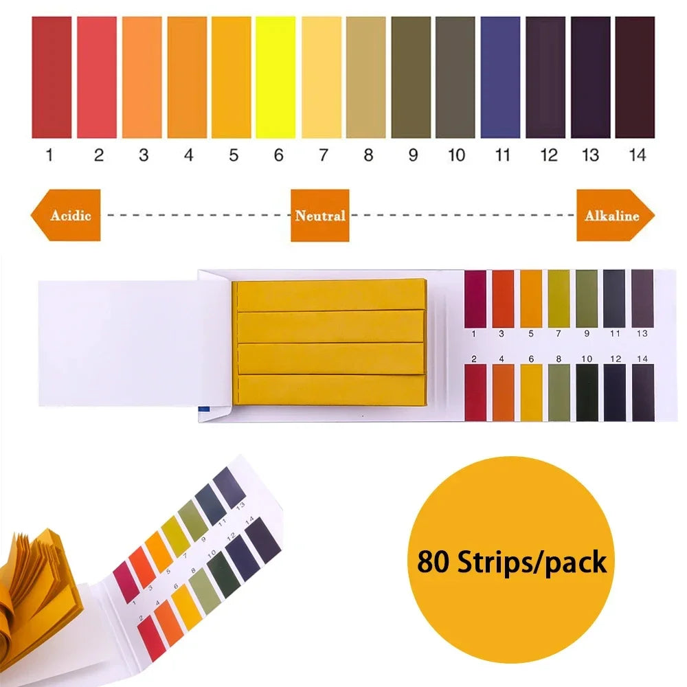 80 Strips Professional 1-14 ph Litmus Paper Ph Test Strips Water Cosmetics Soil Acidity Test Strips with Control Card - Tasawoq