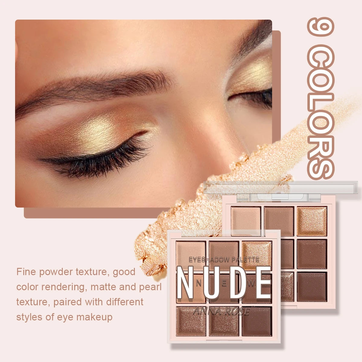 9-Color Eyeshadow Palette with Fine Glitter, Shimmer, Matte, Milk Tea Shades; Mini, Daily Use, Student-Friendly Makeup - Tasawoq