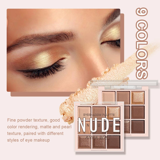 9-Color Eyeshadow Palette with Fine Glitter, Shimmer, Matte, Milk Tea Shades; Mini, Daily Use, Student-Friendly Makeup - Tasawoq